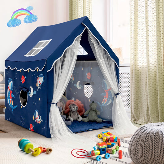 Tenda da gioco con tappetino imbottito rimovibile, Casetta per bambini per interno 121 cmx105cmx137cm Blu-Tende e Casette per bambini