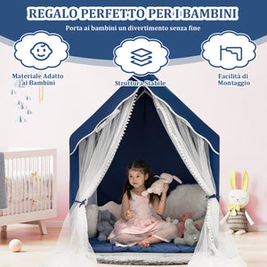 Tenda da gioco con tappetino imbottito rimovibile, Casetta per bambini per interno 121 cmx105cmx137cm Blu-Tende e Casette per bambini