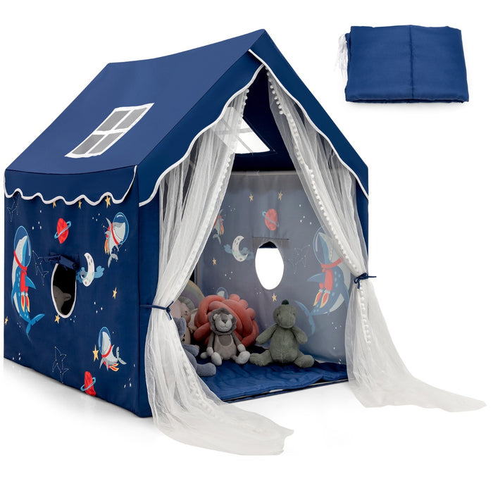 Tenda da gioco con tappetino imbottito rimovibile, Casetta per bambini per interno 121 cmx105cmx137cm Blu-Tende e Casette per bambini