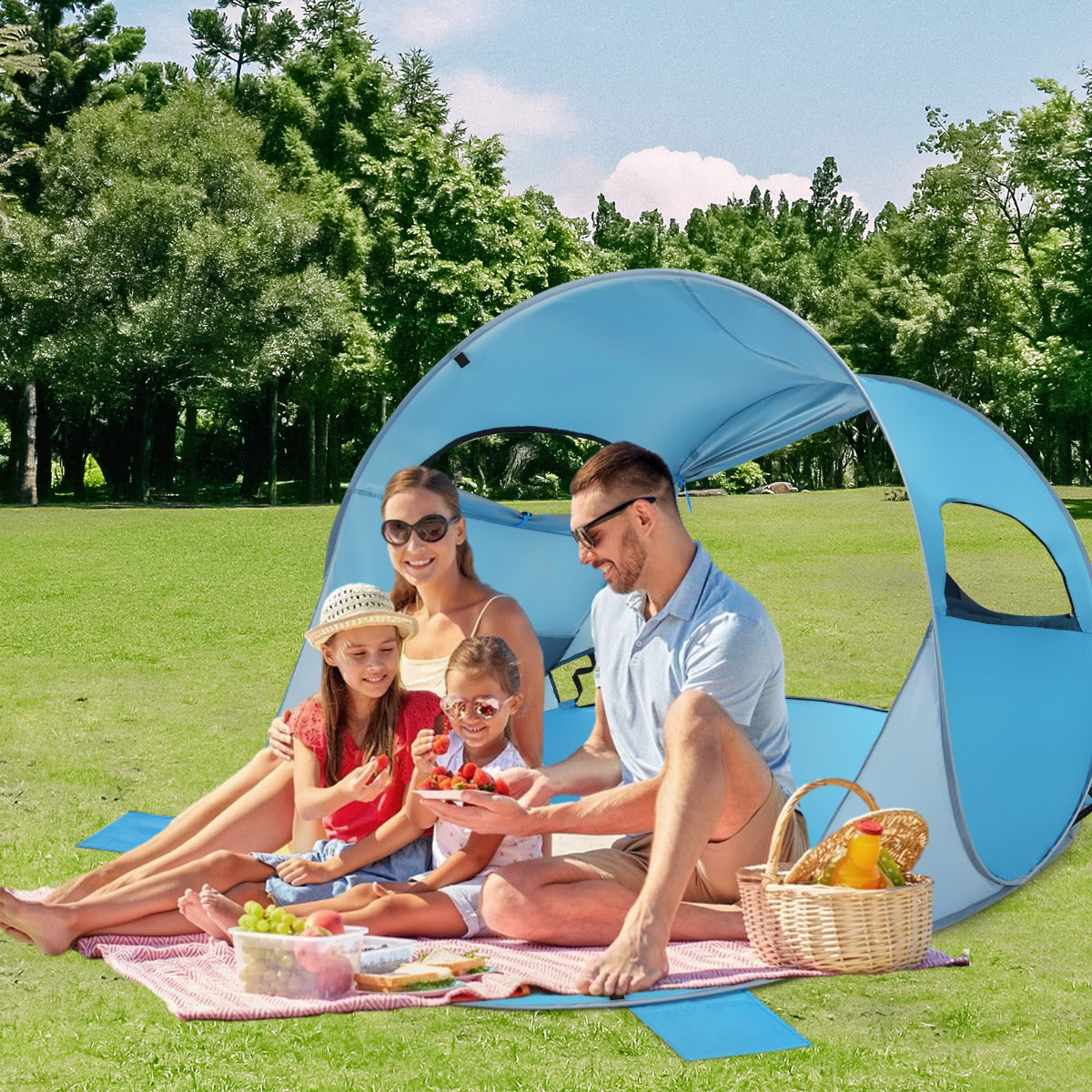 Tenda da spiaggia per protezione solare portatile, Parasole da esterno con UPF50+ 190T tessuto di poliestere Blu-Tende