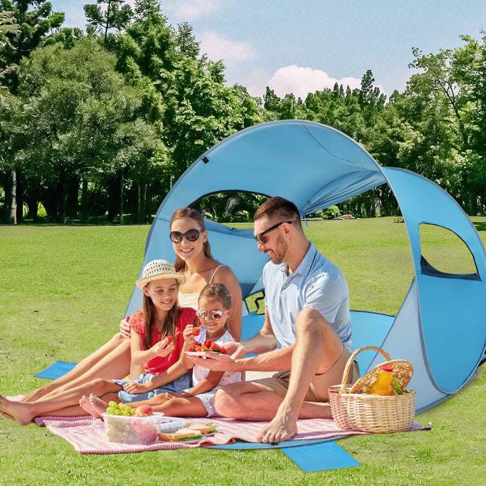 Tenda da spiaggia per protezione solare portatile, Parasole da esterno con UPF50+ 190T tessuto di poliestere Blu-Tende