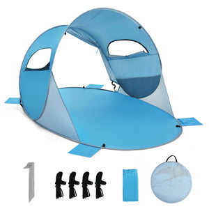 Tenda da spiaggia per protezione solare portatile, Parasole da esterno con UPF50+ 190T tessuto di poliestere Blu-Tende