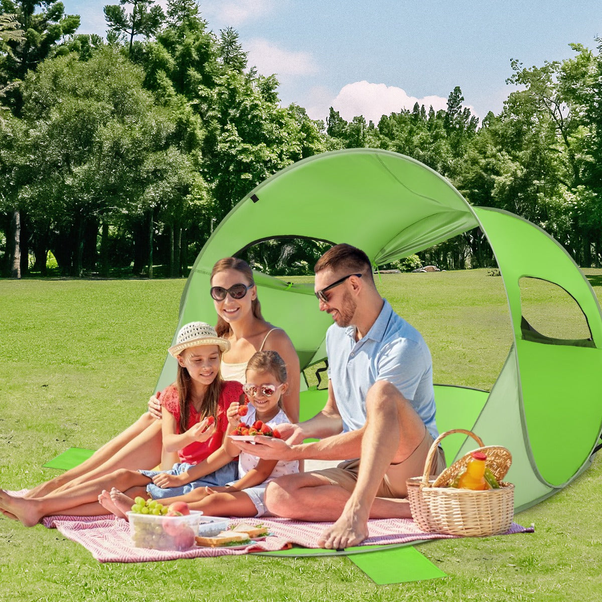 Tenda da spiaggia per protezione solare portatile, Parasole da esterno con UPF50+ 190T tessuto di poliestere Verde-Tende