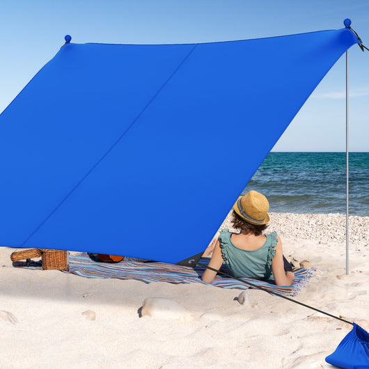 Tenda da spiaggia con 4 sacchi di sabbia, picchetti per il terreno e borsa da trasporto, Rifugio solare portatile Blu-Gazebo