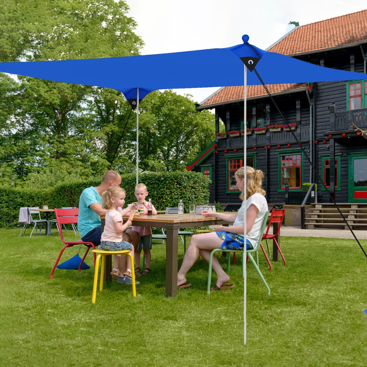Tenda da spiaggia con parasole 4 sacchetti di sabbia picchetti per il terreno e 2 pali, Tendalino portatile Blu-Gazebo
