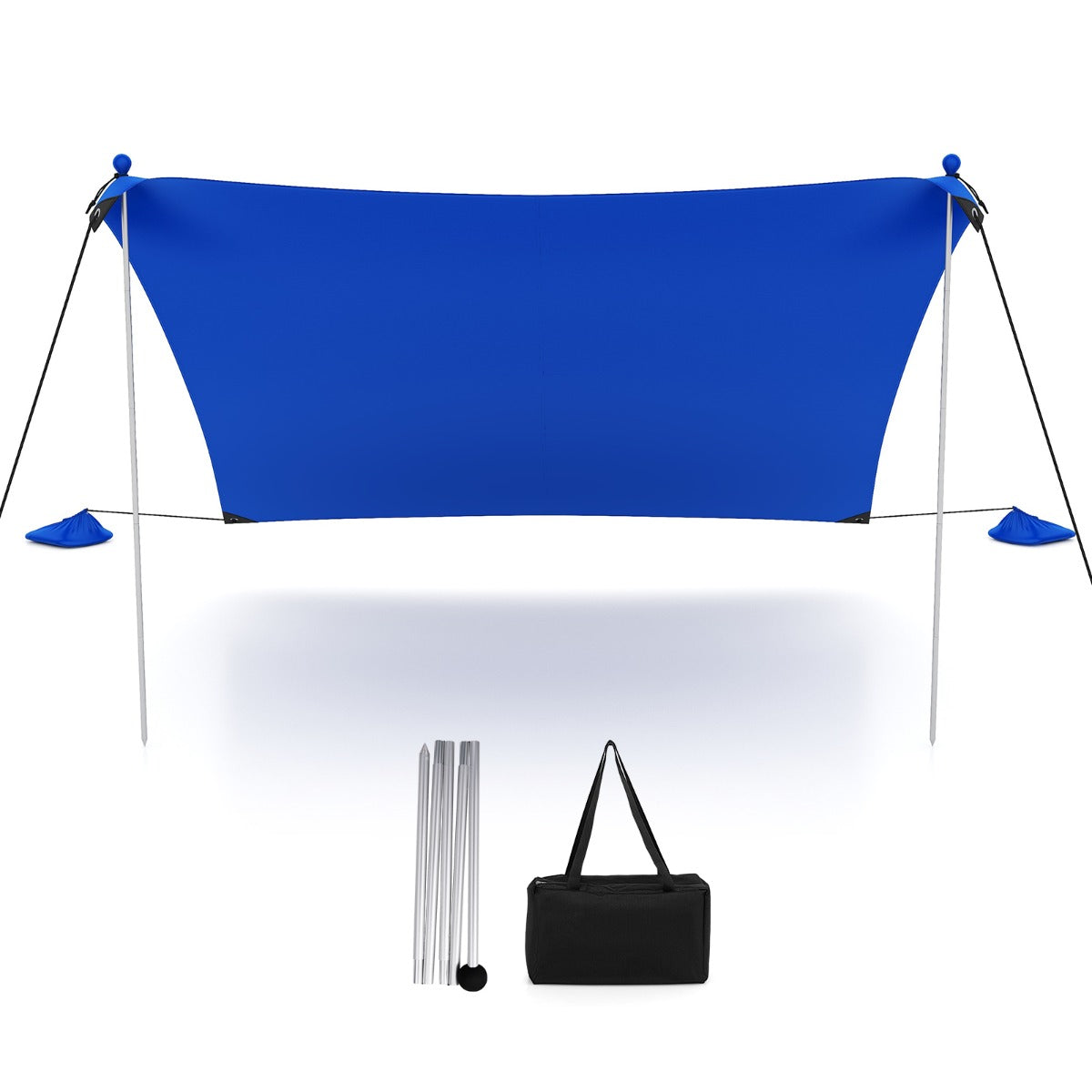 Tenda da spiaggia con parasole 4 sacchetti di sabbia picchetti per il terreno e 2 pali, Tendalino portatile Blu-Gazebo