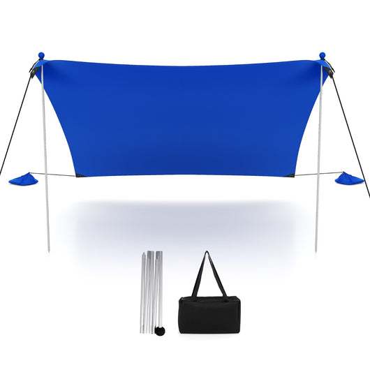 Tenda da spiaggia con parasole 4 sacchetti di sabbia picchetti per il terreno e 2 pali, Tendalino portatile Blu-Gazebo