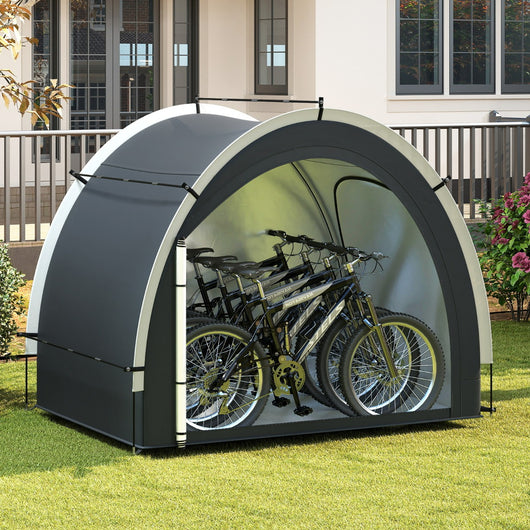 Tenda rimessa per biciclette esterna portatile e ingresso laterale, Tenda deposito biciclette con tessuto argento impermeabile Nero-Tende