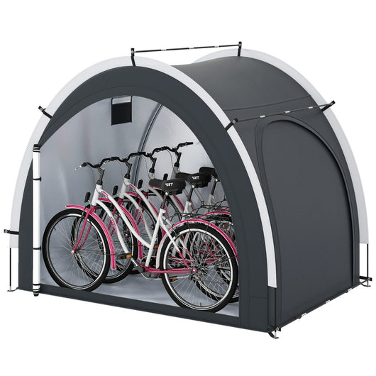 Tenda rimessa per biciclette esterna portatile e ingresso laterale, Tenda deposito biciclette con tessuto argento impermeabile Nero-Tende