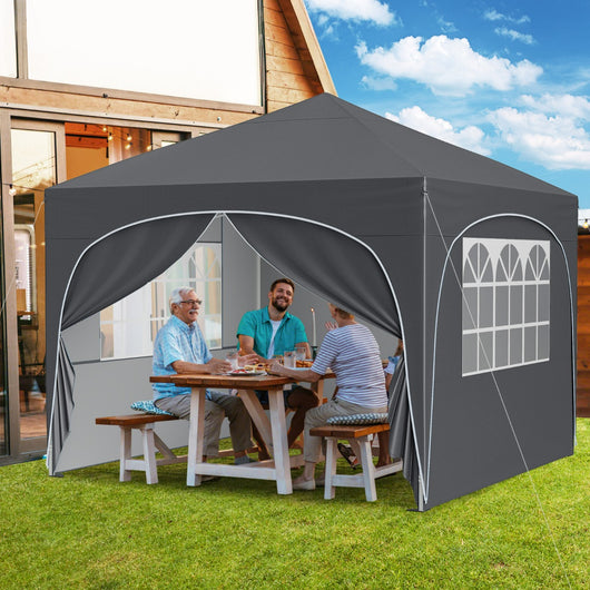 Tenda gazebo richiudibile con 4 pareti rimovibili 3x3 m borsa con ruote, Riparo sole da spiaggia pieghevole Grigio-Gazebo