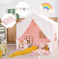 Tenda gioco per bambini con tappetino lavabile e bandiera, Tenda con finestre struttura in legno Rosa-Tende e Casette per bambini