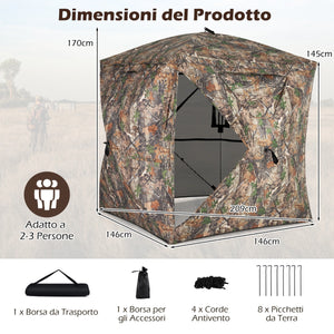 Tenda mimetica per caccia con vista a 270¡ã da terra pop-up per 2-3 persone, Tenda con porta magnetica silenziosa-Tende