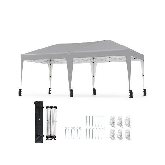 Gazebo pop-up portatile da esterno con borsa con ruote per campeggio 12 picchetti, Tenda pieghevole 590x300 cm Grigio-Gazebo