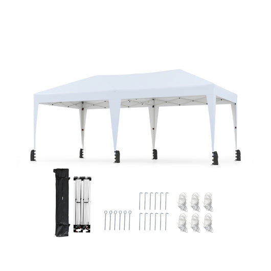 Gazebo pop-up portatile da esterno con borsa con ruote per campeggio 12 picchetti, Tenda pieghevole 590x300 cm Bianco-Gazebo