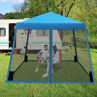 Tenda pieghevole con gambe inclinate e pareti laterali in rete borsa a rullo, Gazebo regolabile in altezza Blu-Gazebo