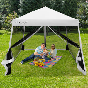 Tenda pieghevole con gambe inclinate e pareti laterali in rete borsa a rullo, Gazebo regolabile in altezza Bianco-Gazebo