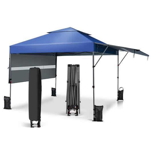 Tenda Pop-up istantanea all¡¯aperto con doppia mezza tenda, Tettoia regolabile in altezza 3x5,37m Blu-Gazebo