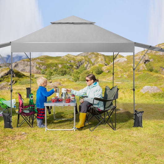 Tenda Pop-up istantanea all¡¯aperto con doppia mezza tenda, Tettoia regolabile in altezza 3x5,37m Argento-Gazebo