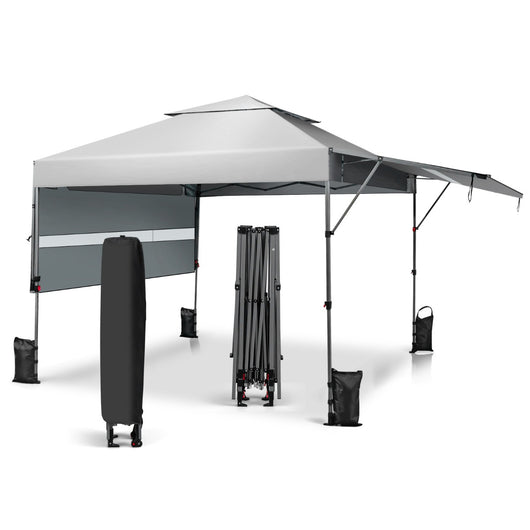 Tenda Pop-up istantanea all¡¯aperto con doppia mezza tenda, Tettoia regolabile in altezza 3x5,37m Argento-Gazebo