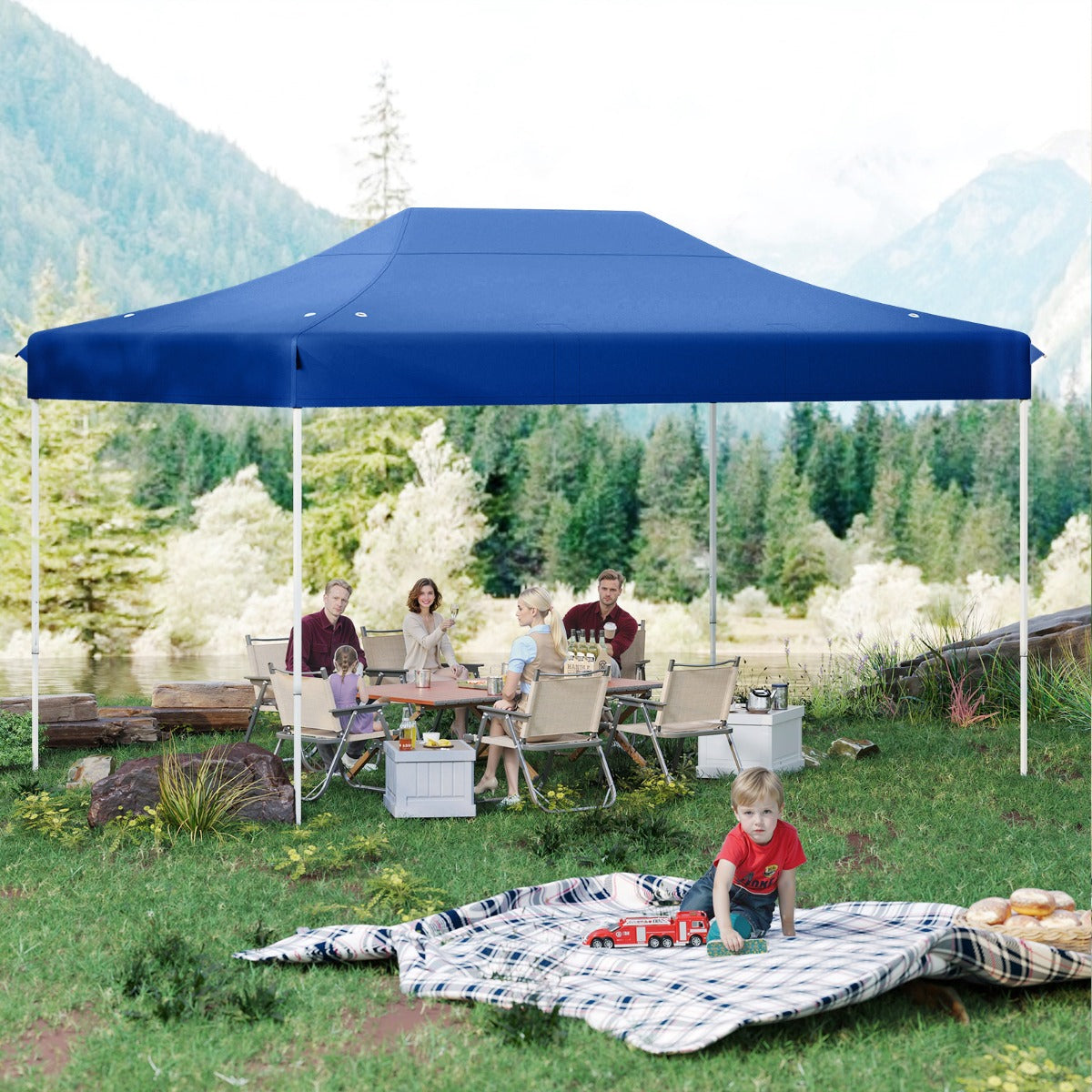 Tenda pop-up per impieghi gravosi con fori di drenaggio borsa con ruote, Tenda facile installazione Blu scuro-Gazebo