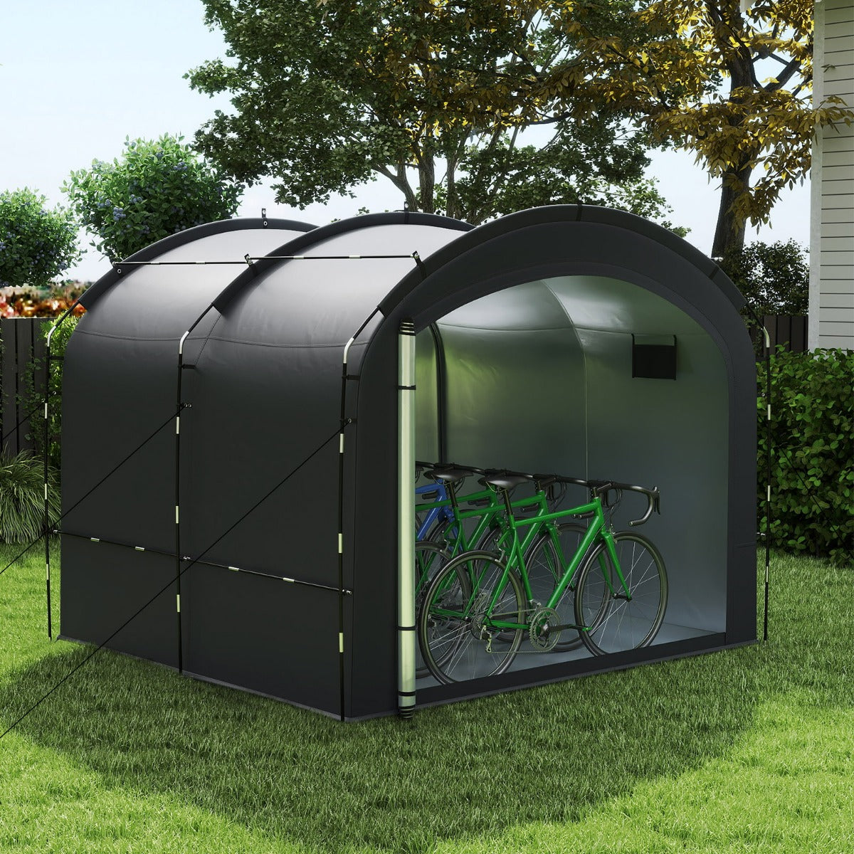 Tenda rimessa pu¨° contenere da 7 a 8 biciclette e vari attrezzi e giocattoli, Copertura esterna per biciclette con tessuto impermeabile Nero-Tende