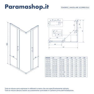 Box doccia 80x120 cm angolare scorrevole vetro 6mm stampato h190 | Tenerife