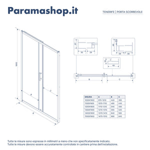Porta doccia 110cm reversibile scorrevole vetro 6mm trasparente h190 | Tenerife
