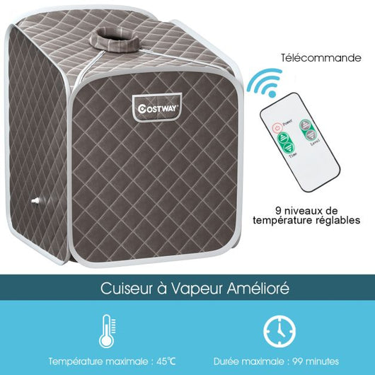 Sauna a vapore portatile da 2 litri con sedia 9 livelli di temperatura regolabili tenda spa per 1 persona con rullo massaggiante grigio 20_0009250