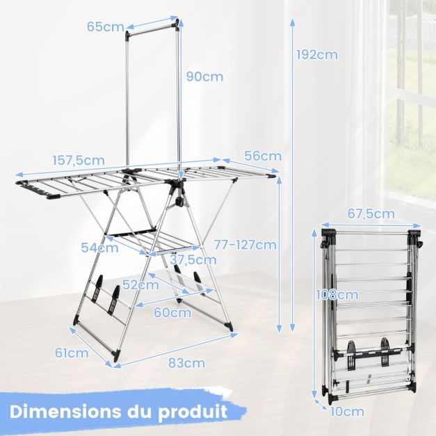 Stendibiancheria in alluminio stile farfalla 6 livelli Altezza regolabile Pieghevole Appendiabiti alto per vestiti Asciugamani Scarpe 20_0006864