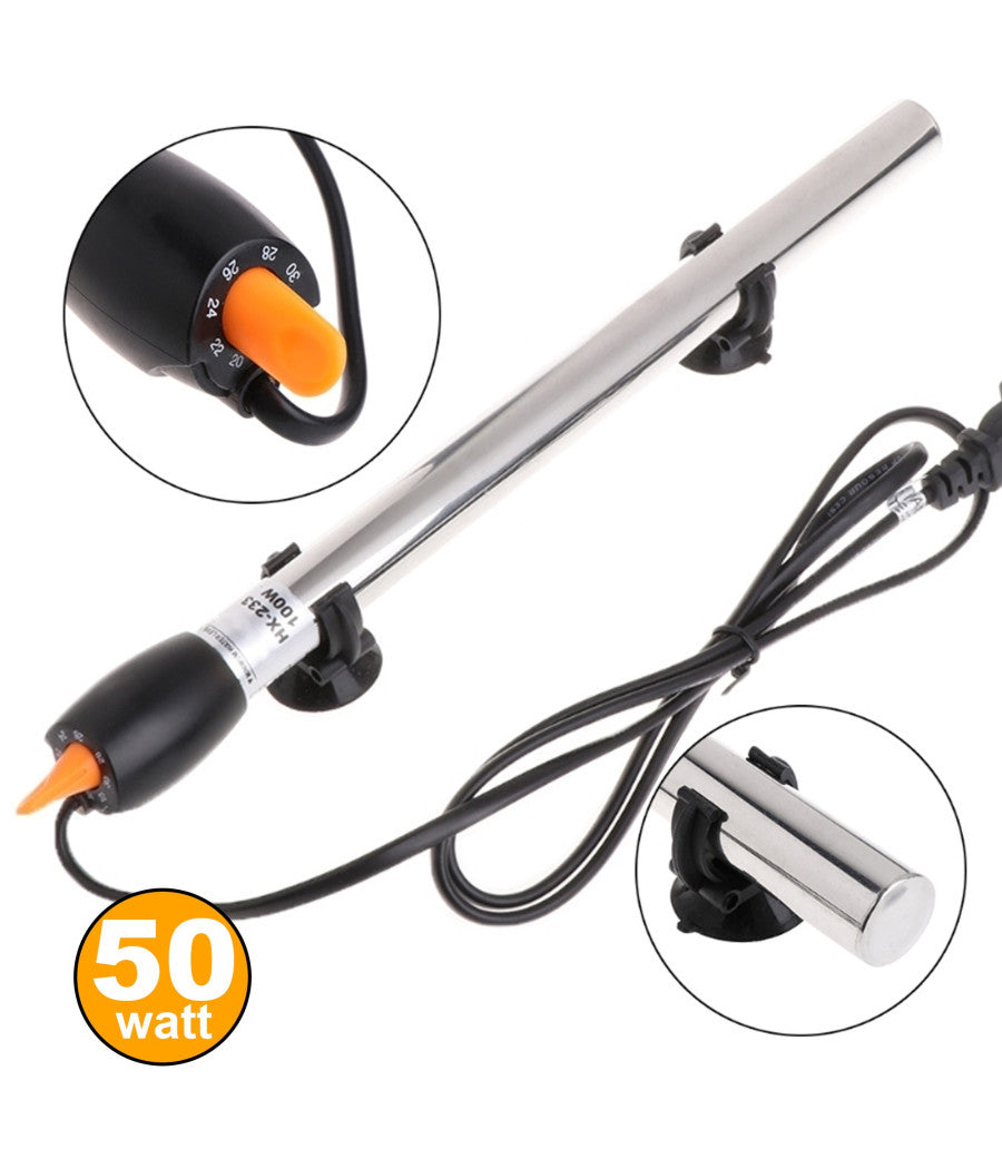 Termo Riscaldatore Per Acquario 50 W Termoregolatore Con Termostato In Acciaio         