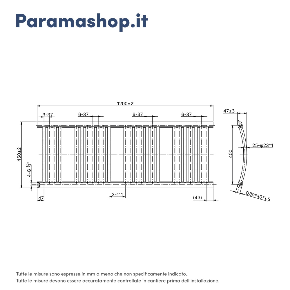 Termoarredo scaldasalviette 1200x450 bianco interasse 400 | Orione