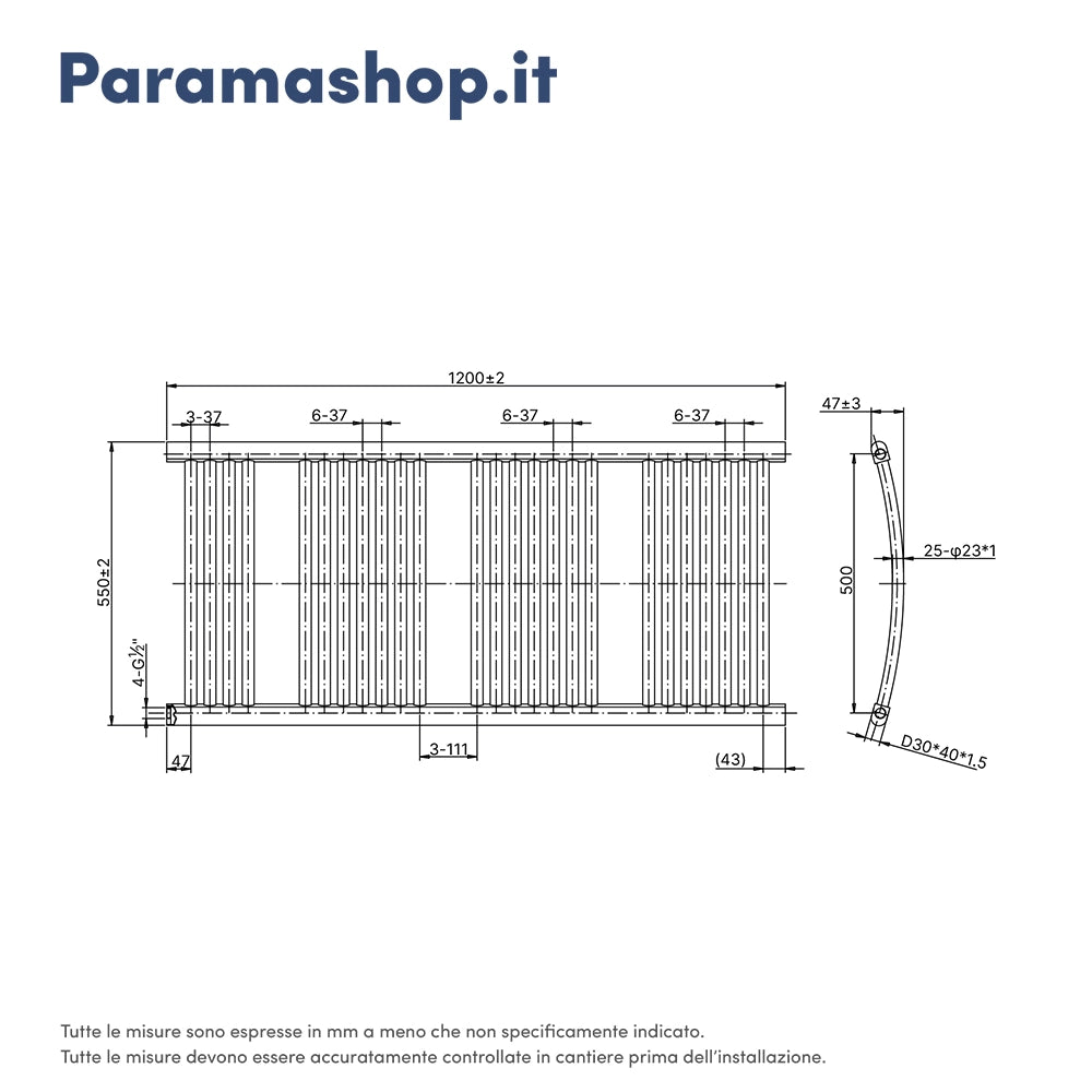 Termoarredo scaldasalviette 1200x550 bianco interasse 500 | Orione