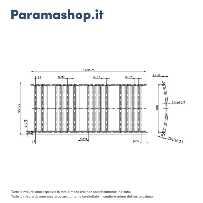Termoarredo scaldasalviette 1200x550 bianco interasse 500 | Orione