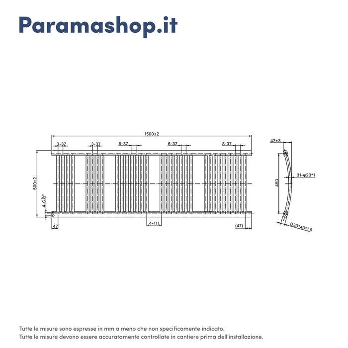 Termoarredo scaldasalviette 1500x500 bianco interasse 450 | Orione