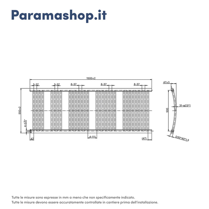 Termoarredo scaldasalviette 1500x550 bianco interasse 500 | Orione