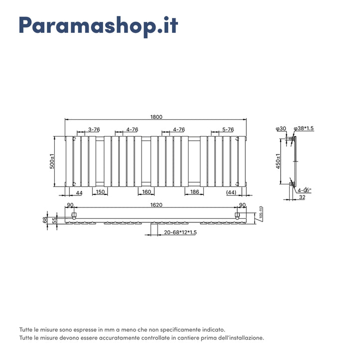 Termoarredo scaldasalviette 1800x500 bianco interasse 450 | Sirio