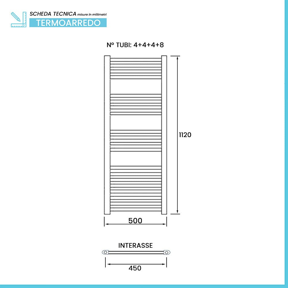 Termoarredo bagno cromo L 50x112 cm interasse 45 cm Opera