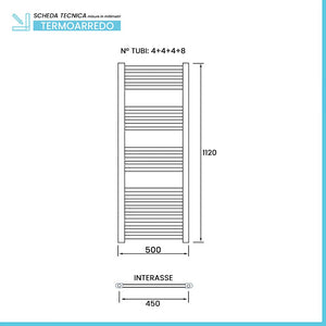 Termoarredo bagno cromo L 50x112 cm interasse 45 cm Opera