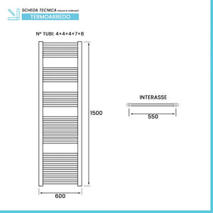 Termoarredo bagno scaldasalviette bianco L 60x150 interasse 55 cm Opera