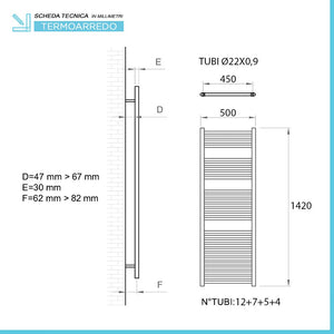Termoarredo bagno bianco L 50x150 interasse 45 cm
