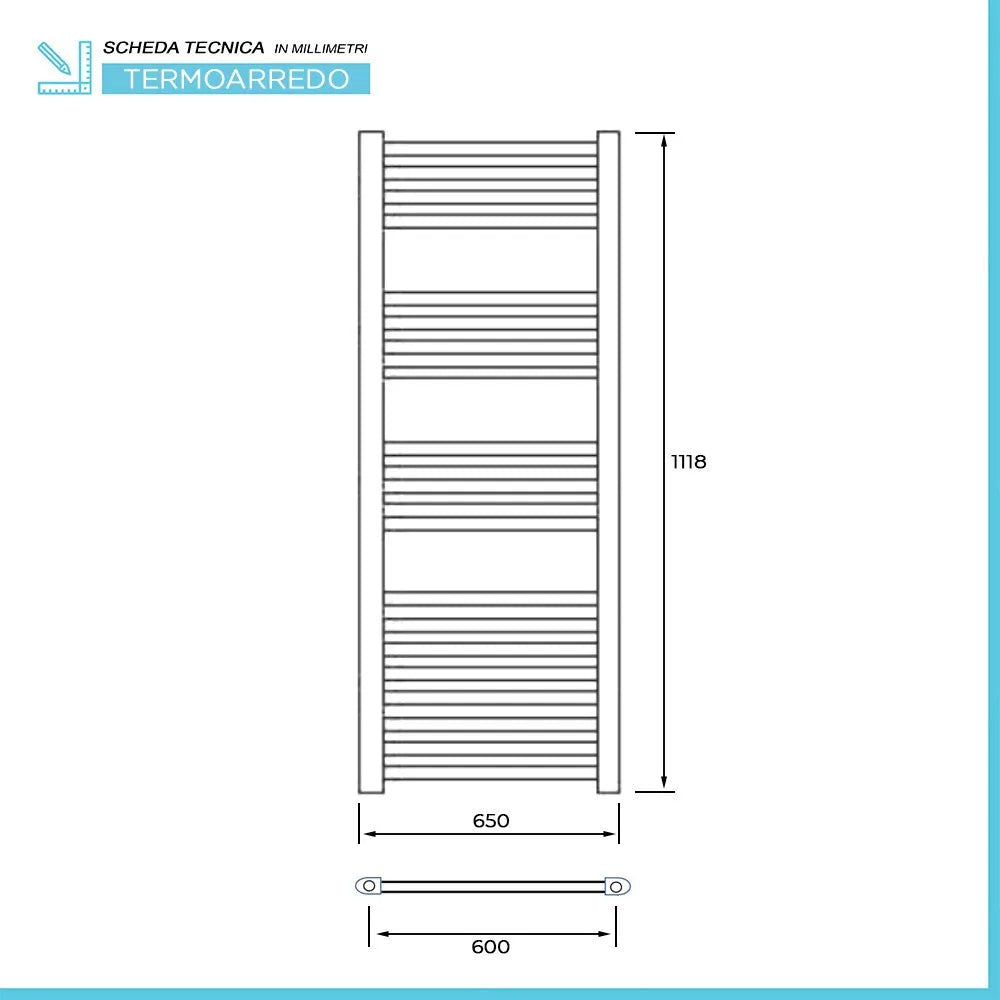 Termoarredo bianco scaldasalviette 65x120 interasse 60 cm