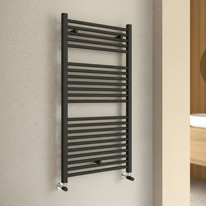 Termoarredo design nero opaco L 60x110 interasse 55 cm con Kit valvole