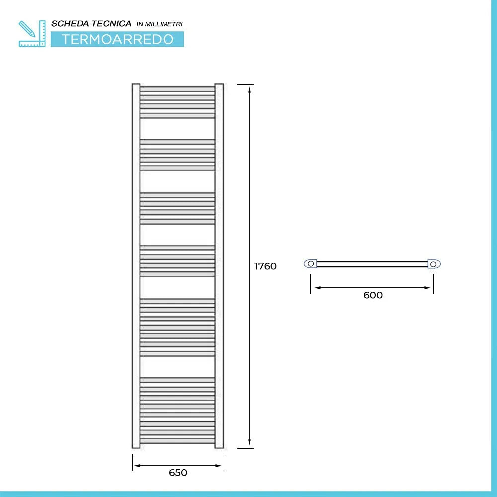 Termoarredo scaldasalviette bianco 65x180 interasse 60 cm