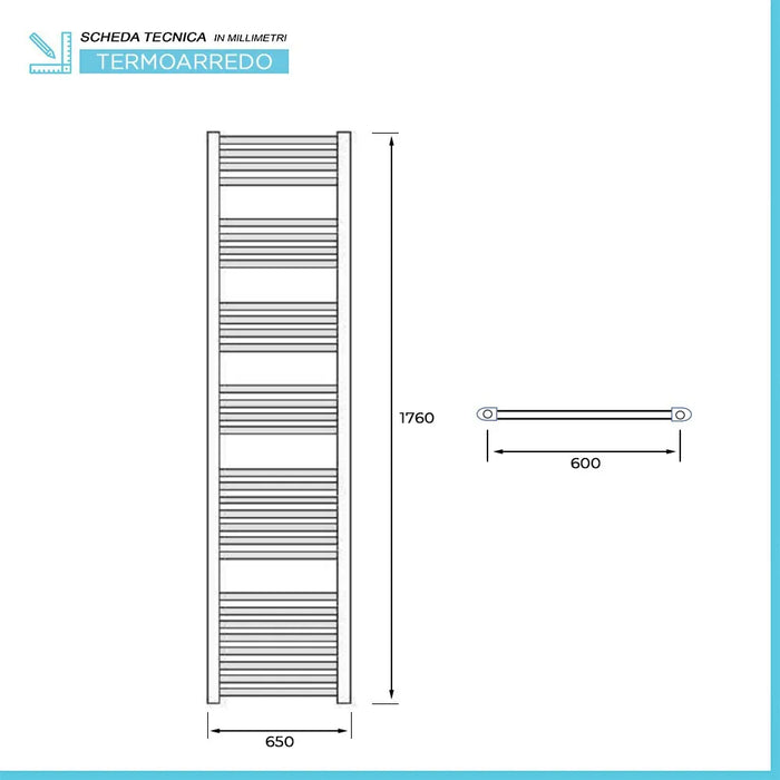 Termoarredo scaldasalviette bianco 65x180 interasse 60 cm