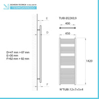 Termoarredo scaldasalviette bianco L 45x142 interasse 40 cm