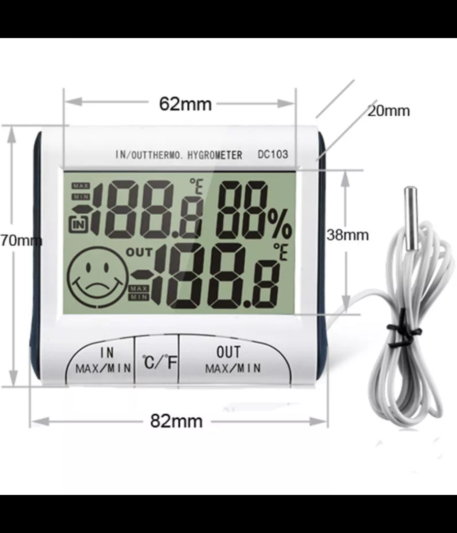 Termometro Igrometro Digitale Temperatura Umidita' Casa Ufficio Dc103 Con Sonda         