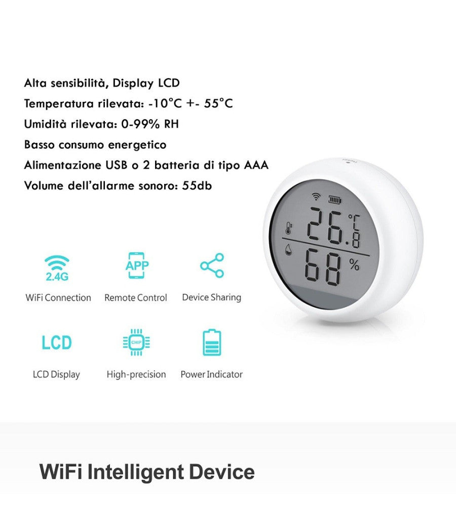 Termometro Smart Wifi Sensore Temperatura Umidita App Ifttt Smart Life Alexa Google         