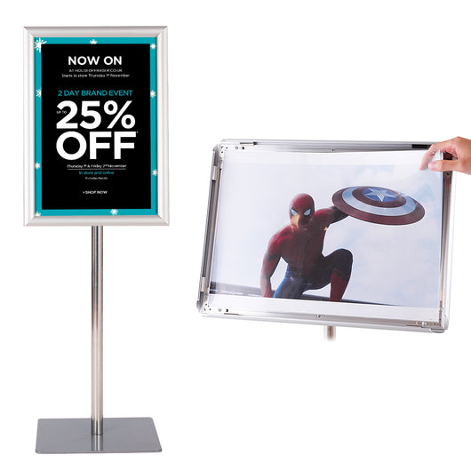 A3 Espositore da terra autoportante poster stand girevole e regolabile 78,5-123cm in metallo Argento-Espositore pubblicitario