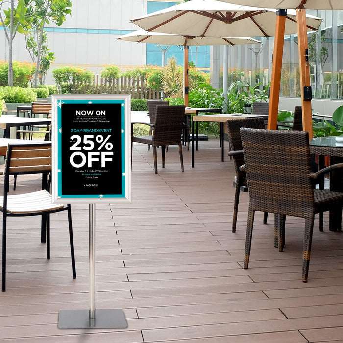 A3 Espositore da terra autoportante poster stand girevole e regolabile 78,5-123cm in metallo Argento-Espositore pubblicitario