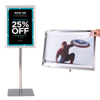 A3 Espositore da terra autoportante poster stand girevole e regolabile 78,5-123cm in metallo, Set da 2 Argento-Espositore pubblicitario